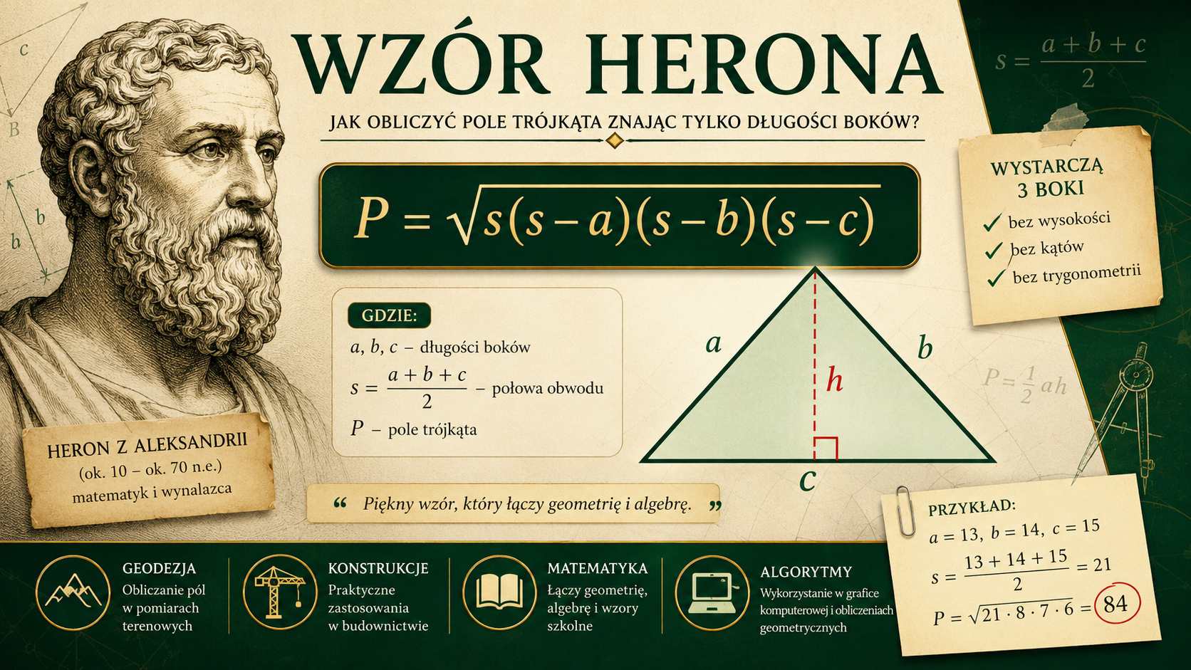 Jak obliczyć pole trójkąta, znając tylko długości jego boków?